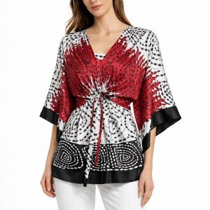 BCBGMAXAZRIA Kimono Blouse Empire Waist Red Black White XS NWT